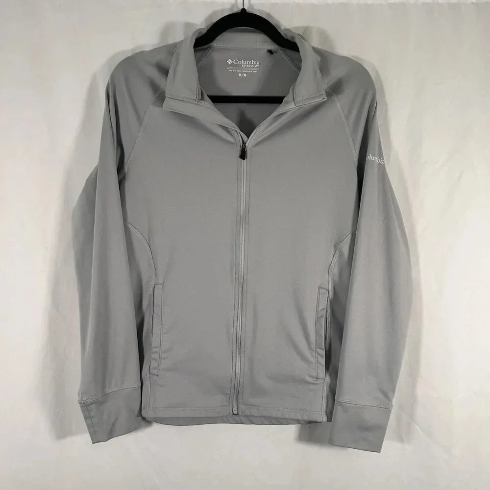 Columbia Golf Jacket Women's Medium Grey Long Sleeve Full Zip Pockets Mock Neck
